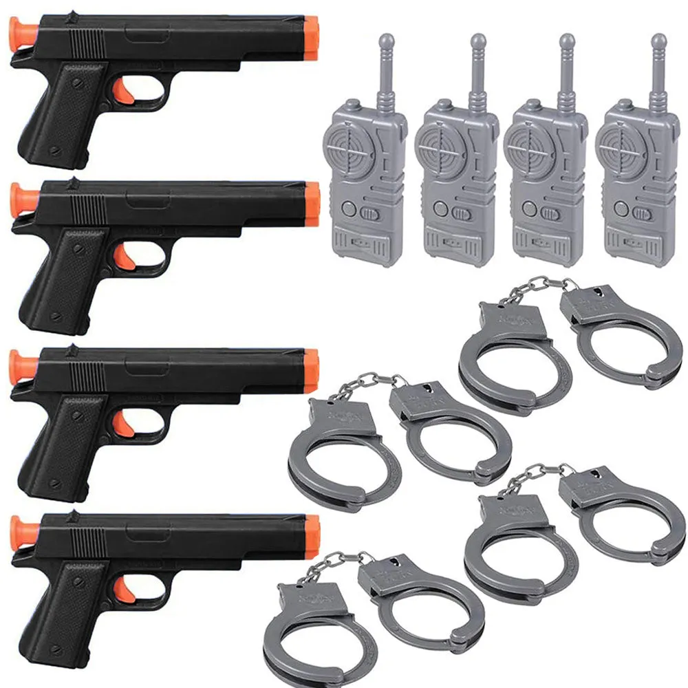 12 Pc Boys Party Gifts Police Toy Gun Handcuffs Radio Sets Sheriff Costume Play