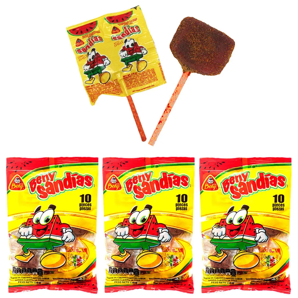 30 Pc Mexican Chili Lollipops Watermelon Paletas Chile Sandia Hard Candy 3 Bags