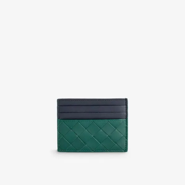 Bottega Veneta Braided Leather Reversible Business Card Holder, Green