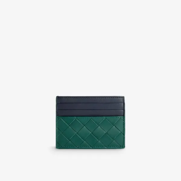 Bottega Veneta Braided Leather Reversible Business Card Holder, Green
