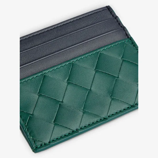 Bottega Veneta Braided Leather Reversible Business Card Holder, Green