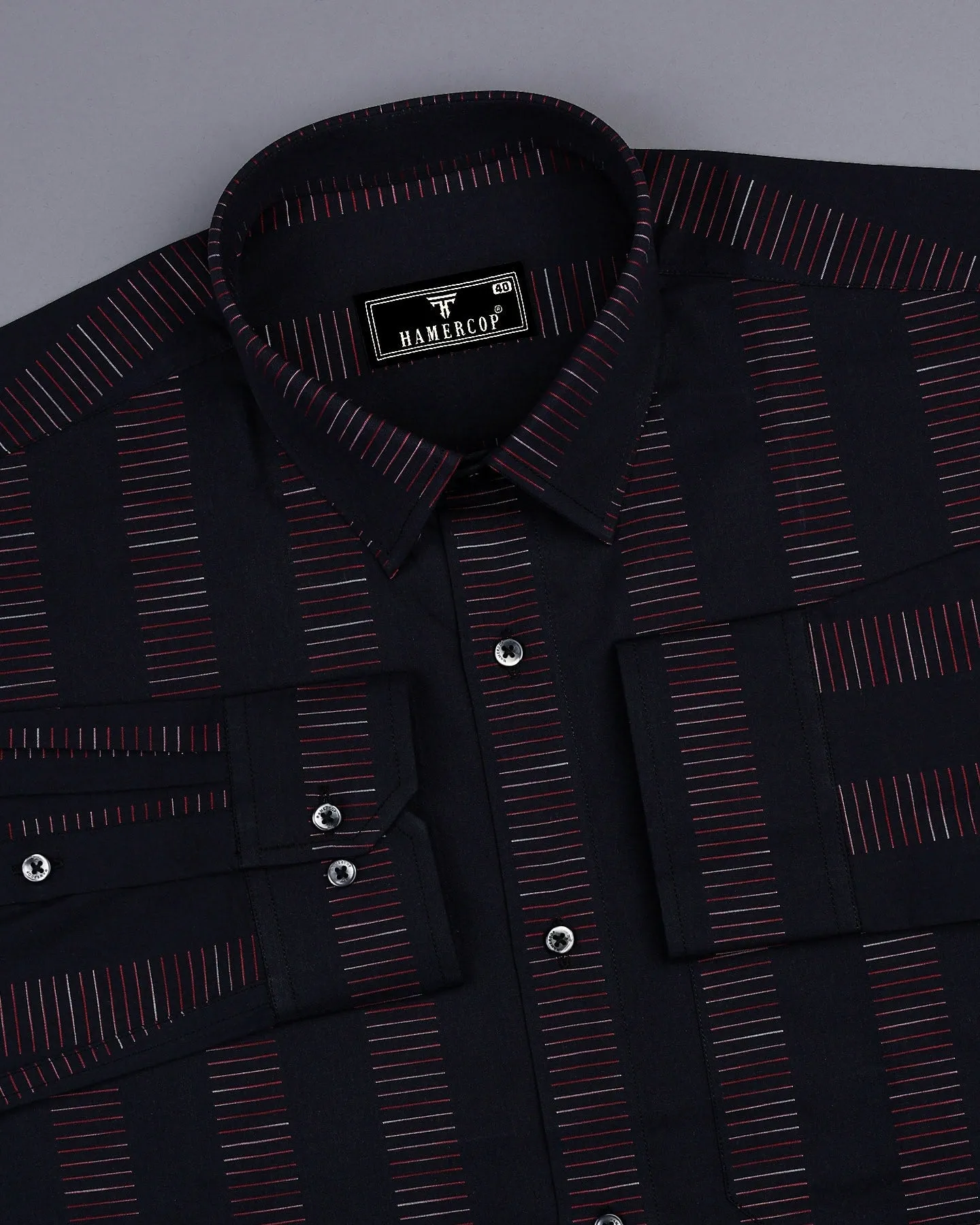 Bravo Black With Red Stripe Formal Cotton Shirt