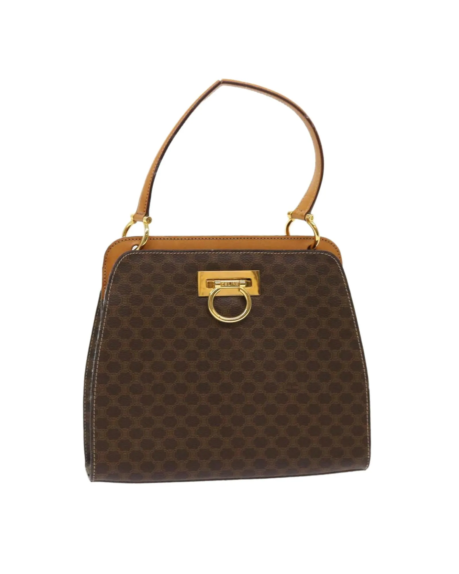 Canvas Hand Bag with PVC Leather Trim in Brown by Celine
