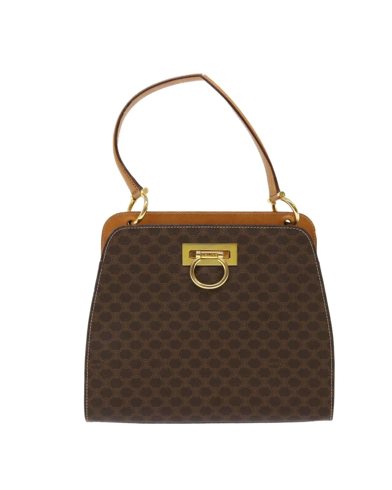 Canvas Hand Bag with PVC Leather Trim in Brown by Celine