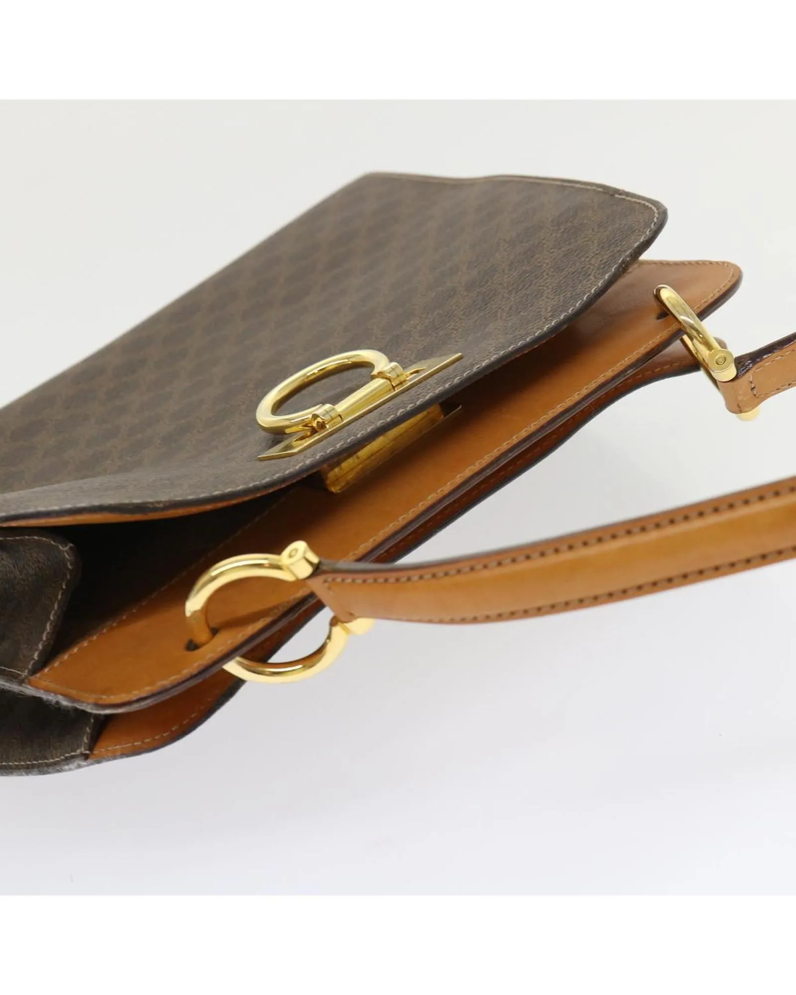 Canvas Hand Bag with PVC Leather Trim in Brown by Celine