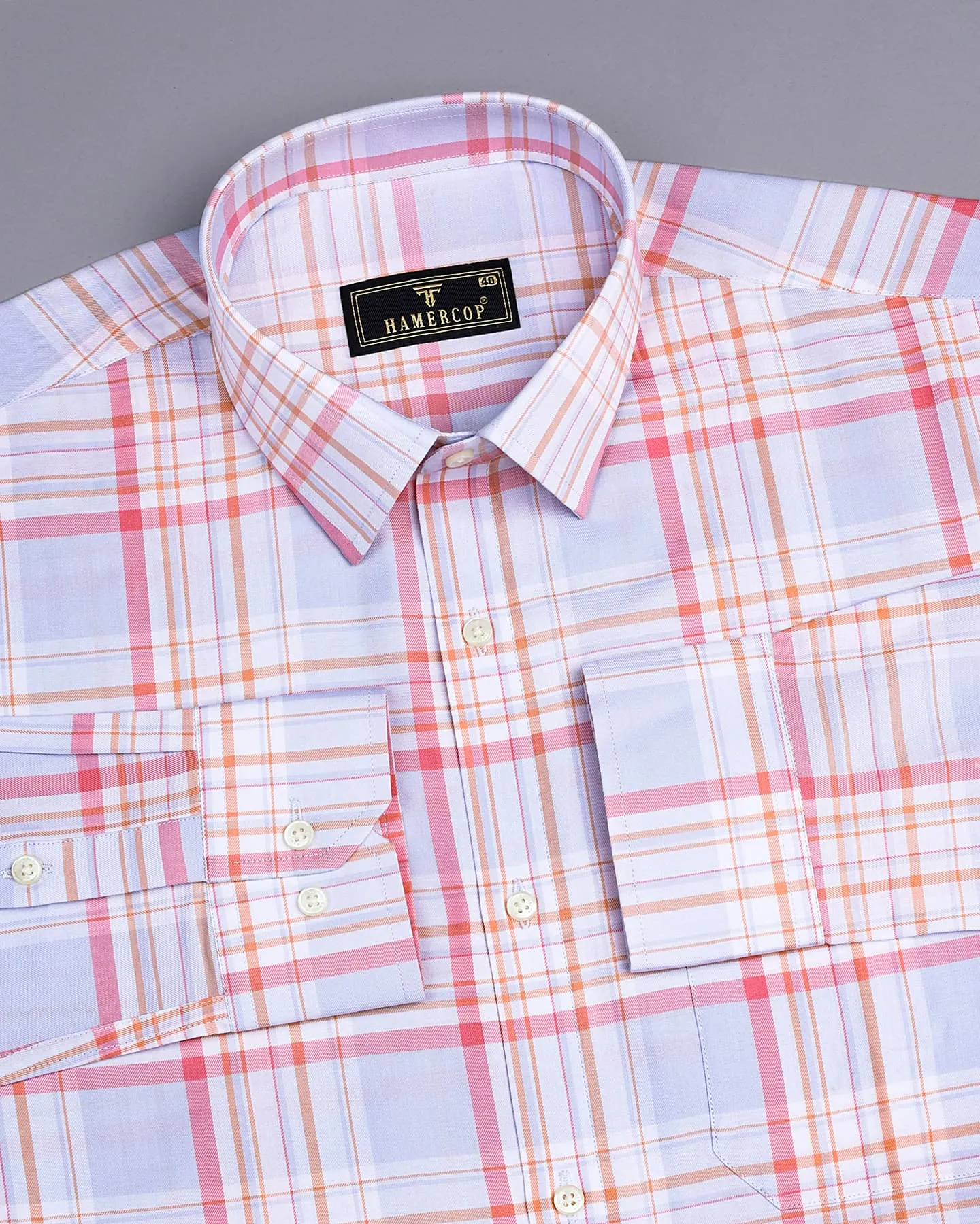 Corbin Pink And Gray Twill Check Premium Cotton Shirt