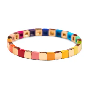 Evenly Spaced Rainbow & Gold Stretch Bracelet