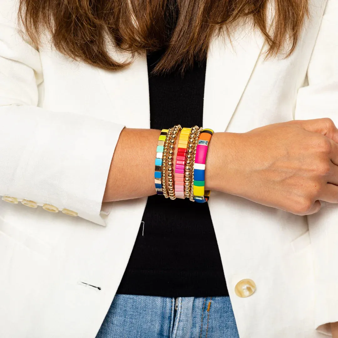 Evenly Spaced Rainbow & Gold Stretch Bracelet