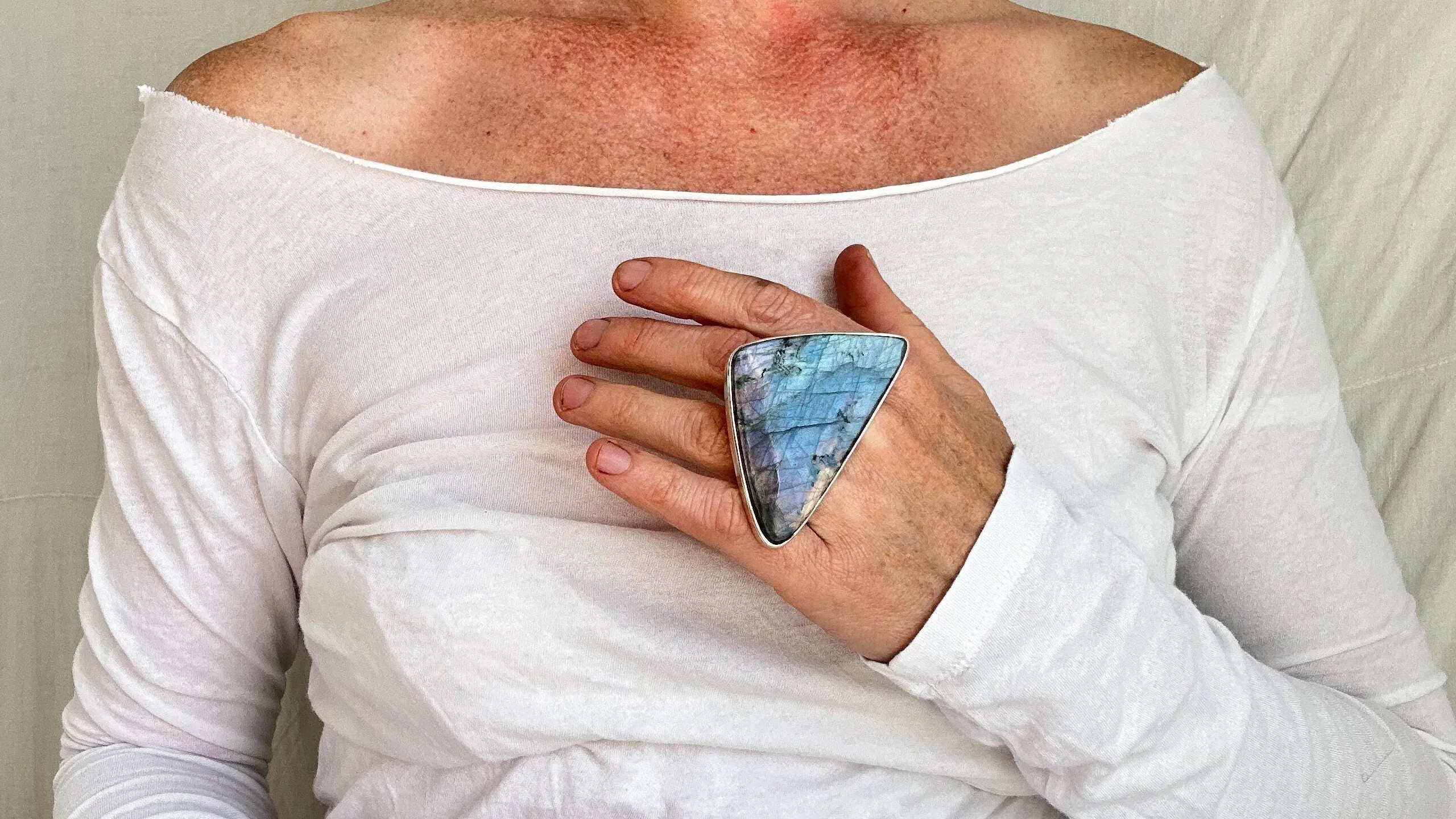 Labradorite Two Finger Ring. Adjustable. 0607
