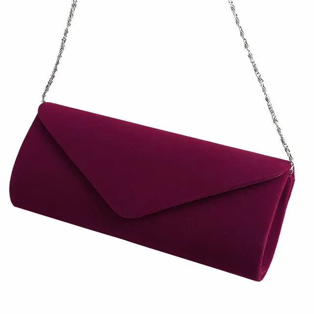 Ladies Velvet Evening Clutch Handbag With Chain
