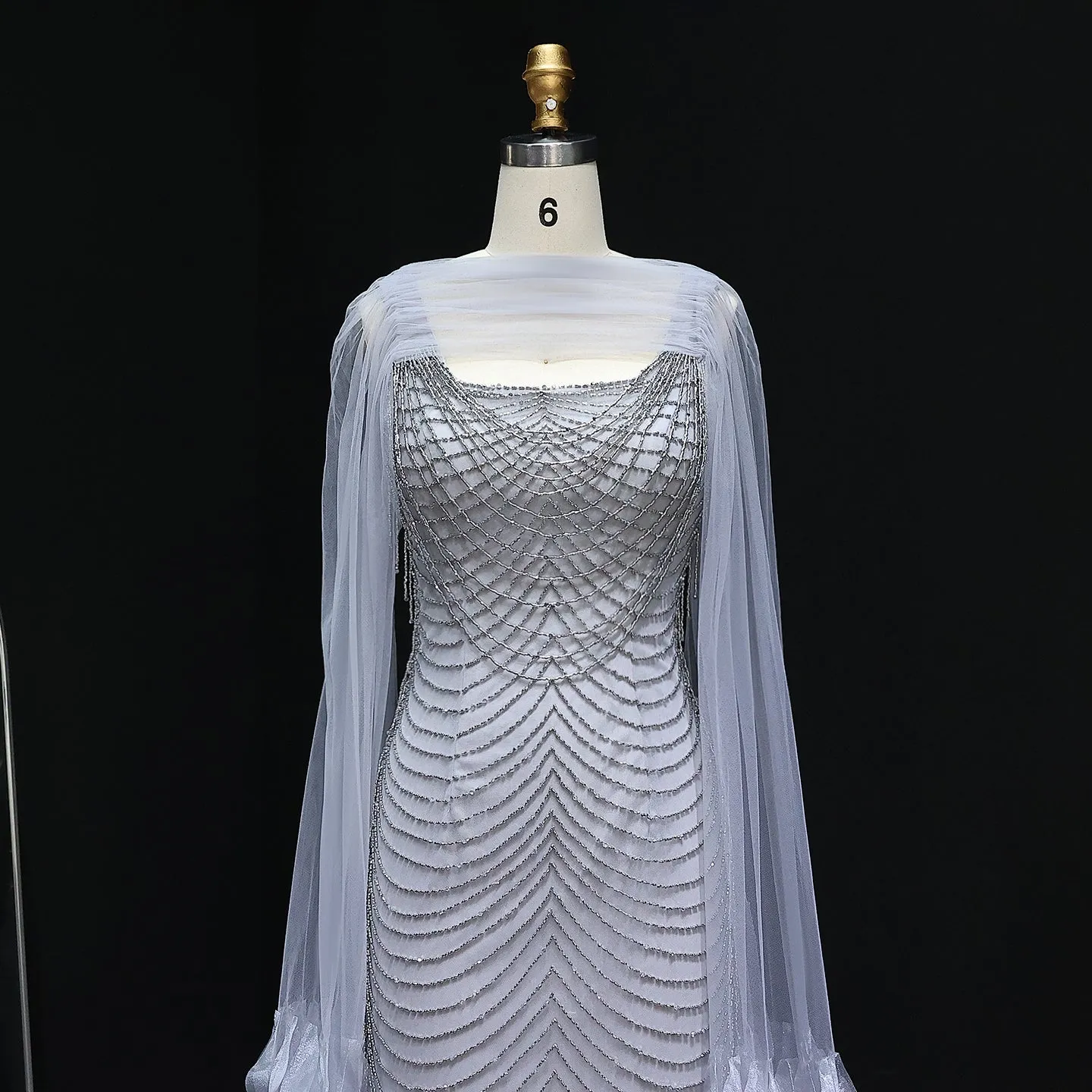 Luxury Beading Purple Evening Dress with Cape Sleeves SS280