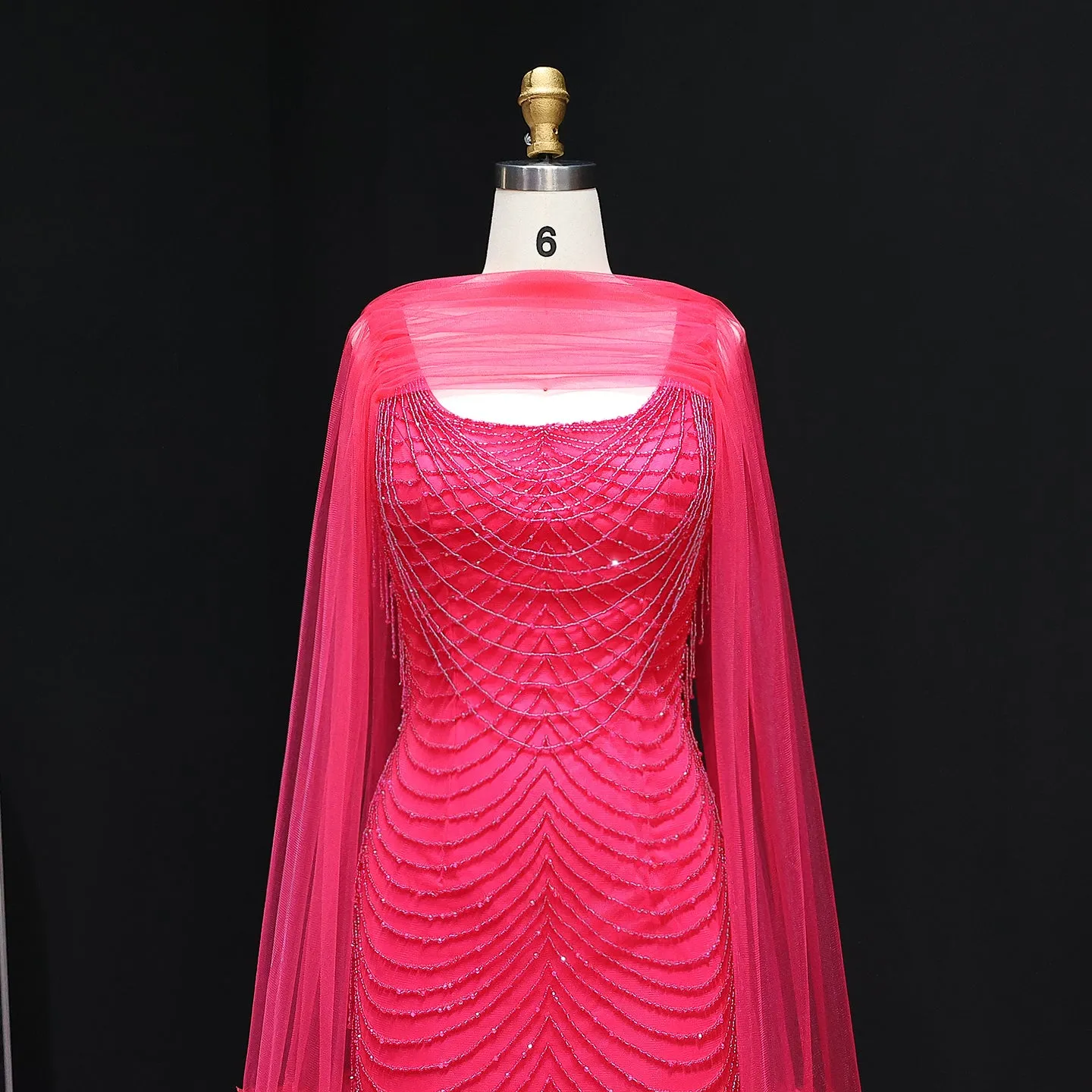 Luxury Beading Purple Evening Dress with Cape Sleeves SS280