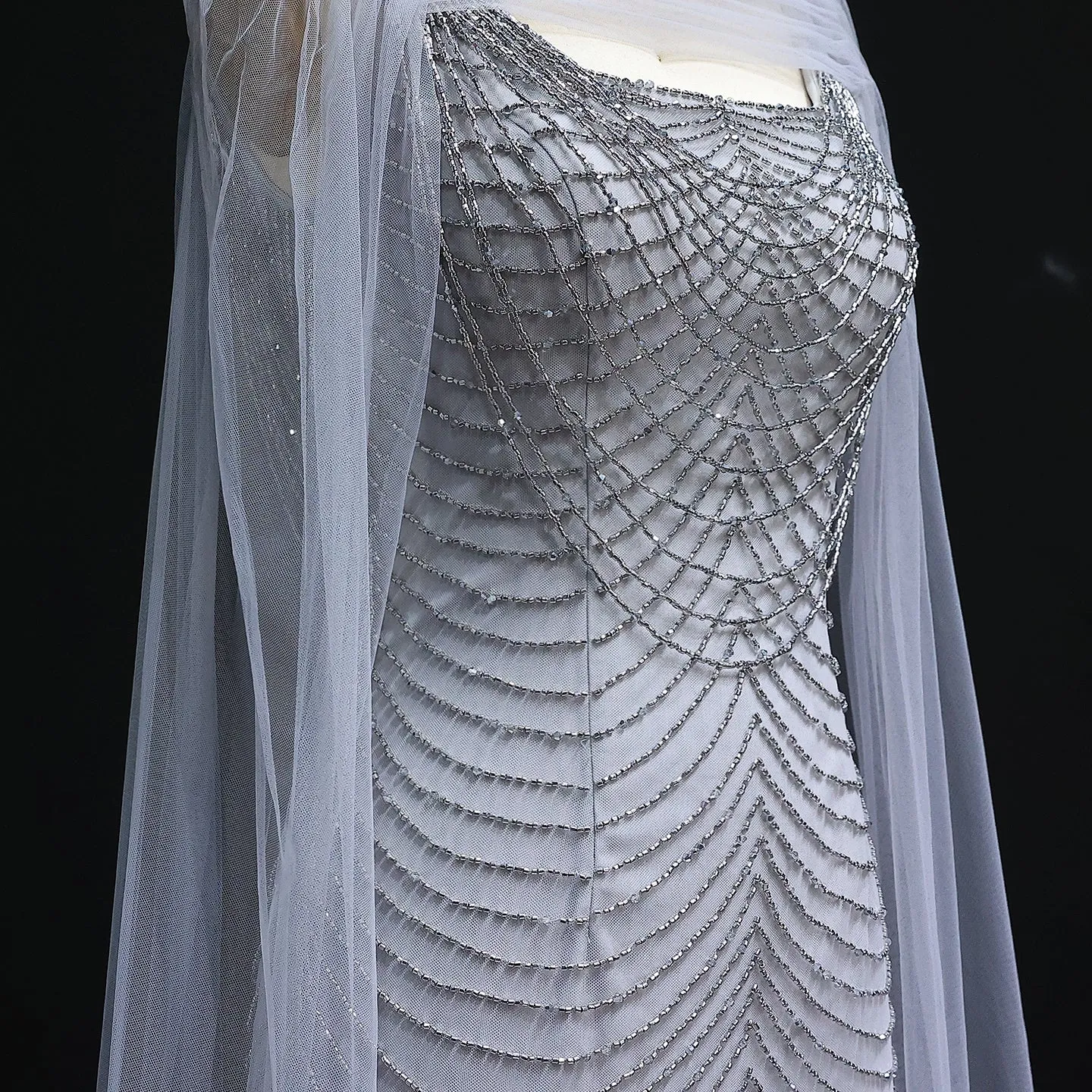 Luxury Beading Purple Evening Dress with Cape Sleeves SS280