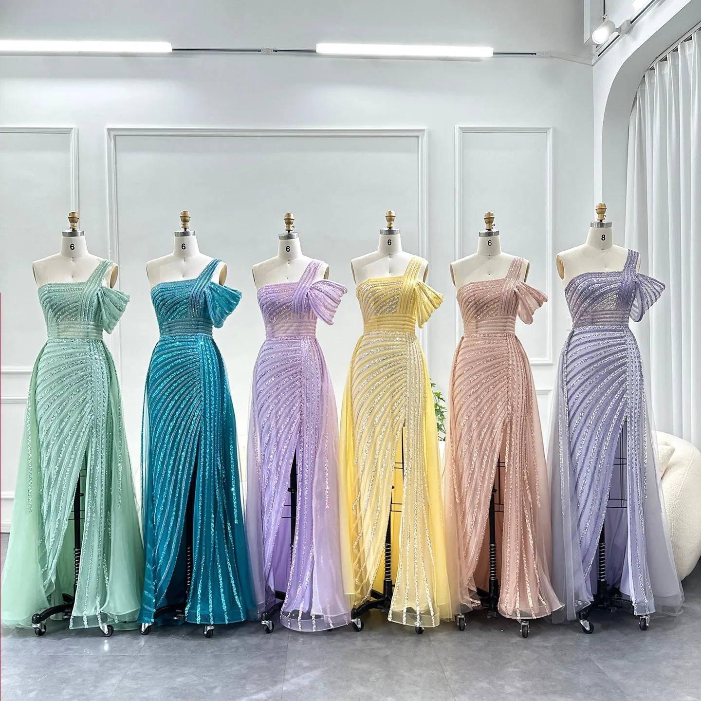 Luxury Green One Shoulder Evening Dress with Overskirt SS016