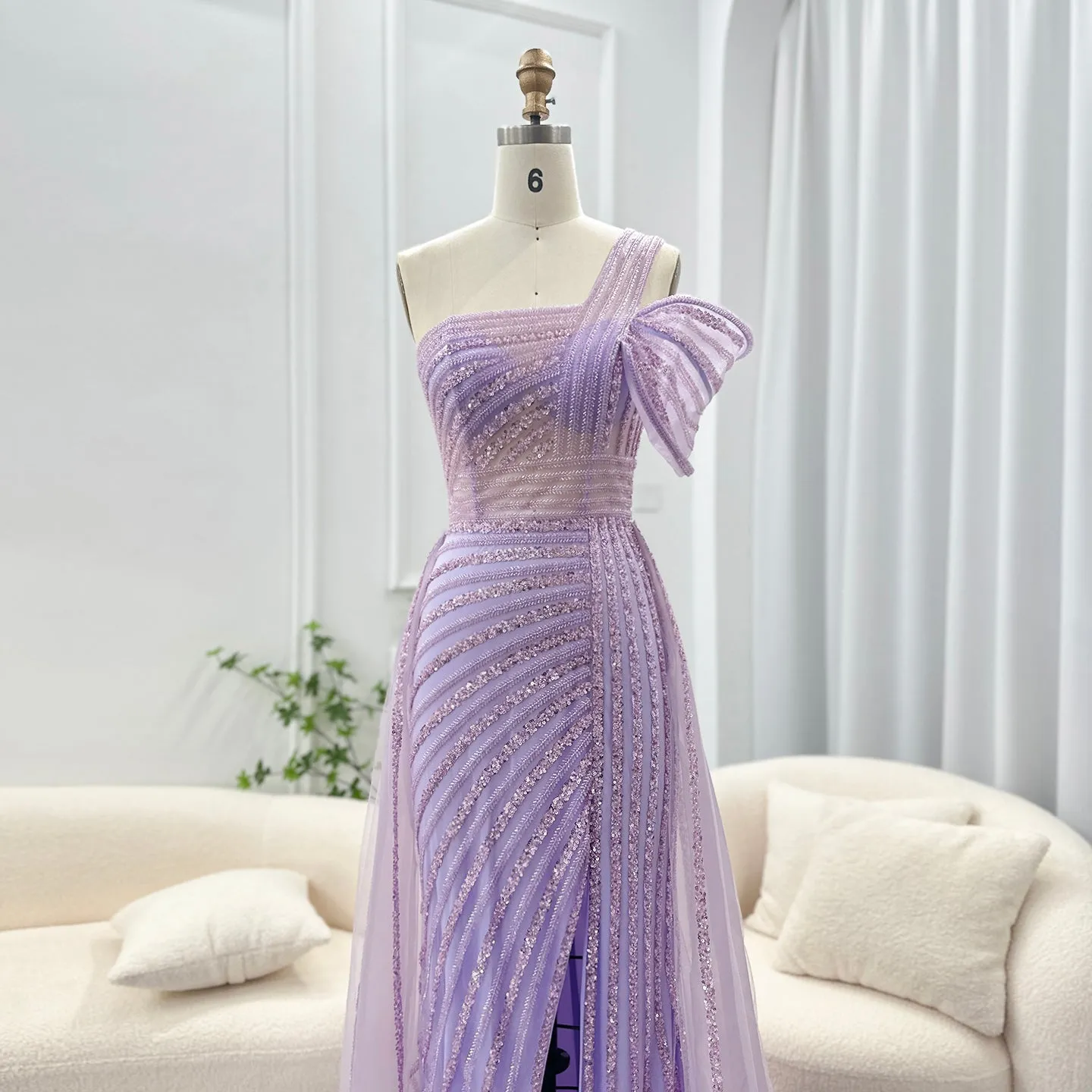 Luxury Green One Shoulder Evening Dress with Overskirt SS016