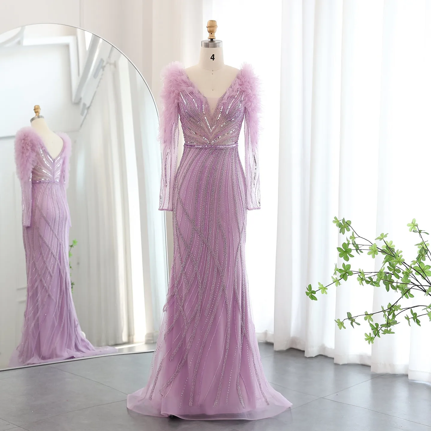 Luxury Long Sleeves Lilac Evening Dress SS433