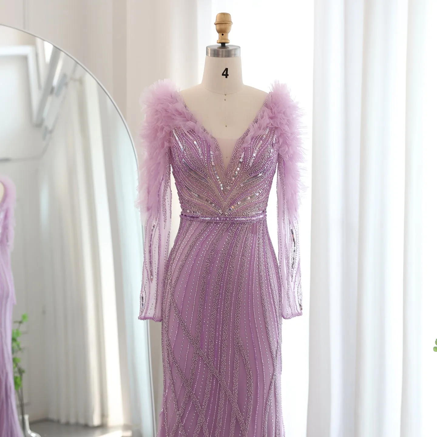 Luxury Long Sleeves Lilac Evening Dress SS433
