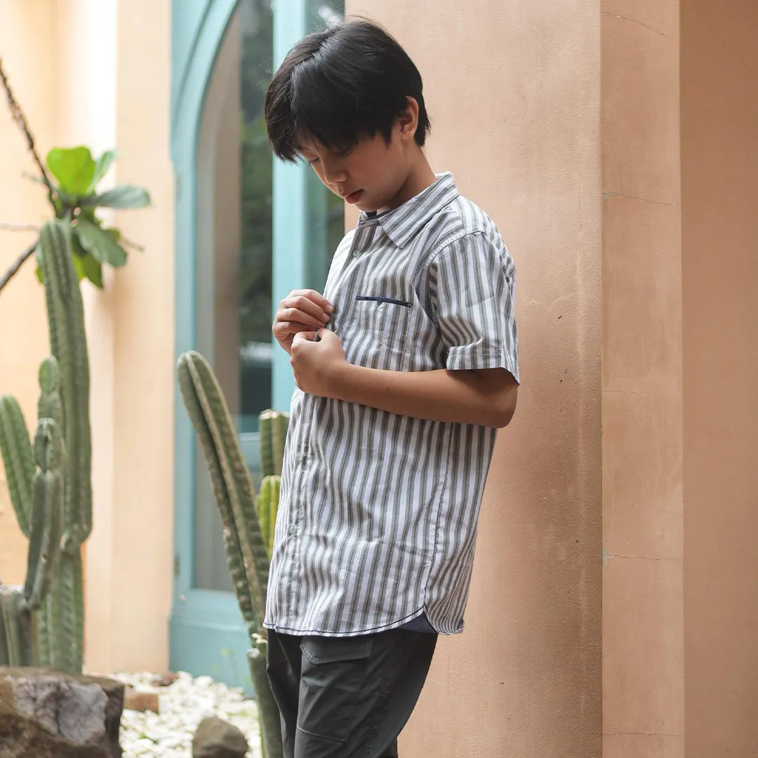 Shirt/ Kemeja Anak Laki/ Rodeo Junior Green Stripe Short Shirt