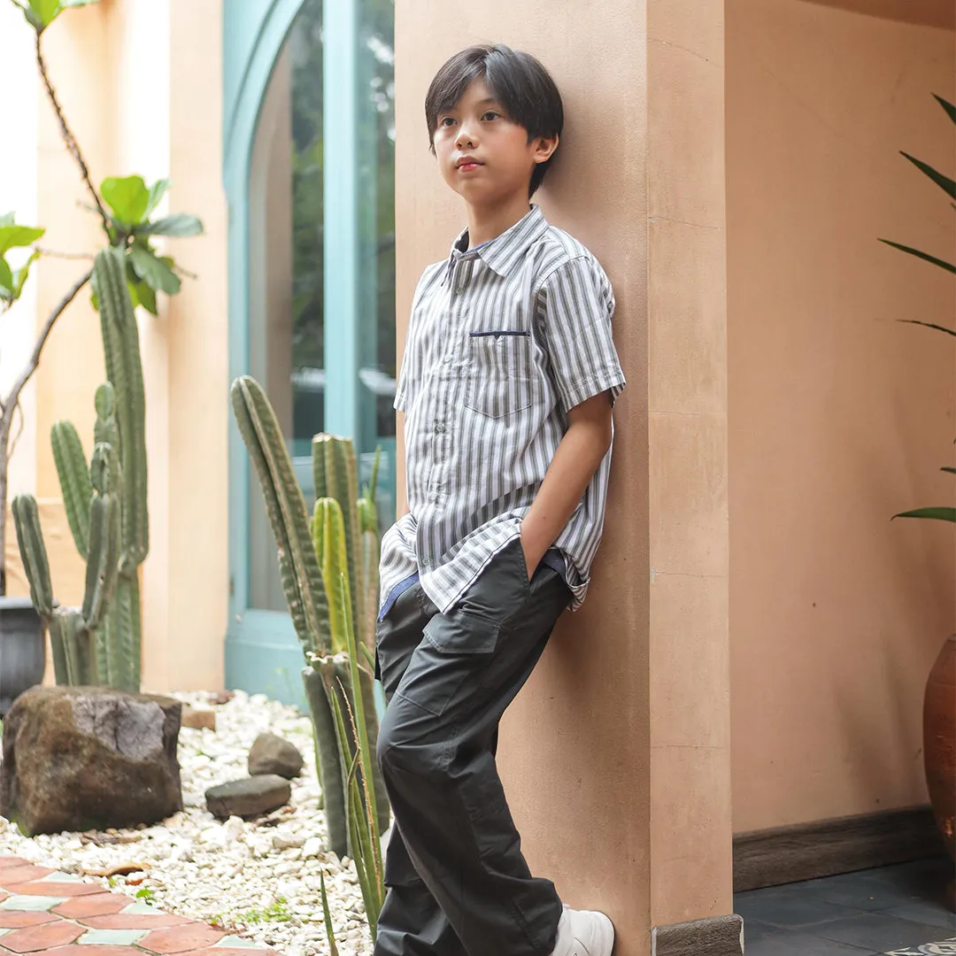 Shirt/ Kemeja Anak Laki/ Rodeo Junior Green Stripe Short Shirt