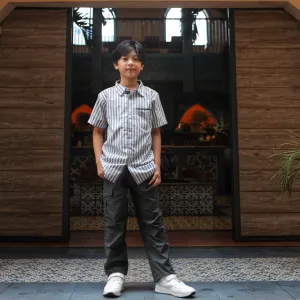 Shirt/ Kemeja Anak Laki/ Rodeo Junior Green Stripe Short Shirt