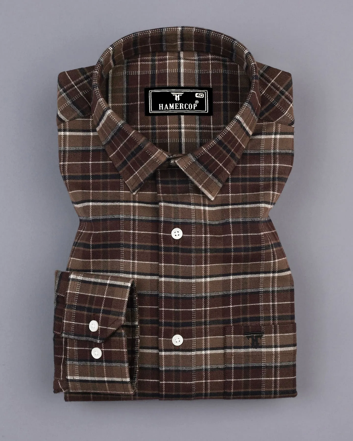 Sidon Brown Plaid Flannel Twill Check Cotton Shirt